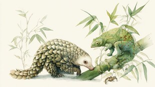 穿山甲与蜥蜴的自然场景