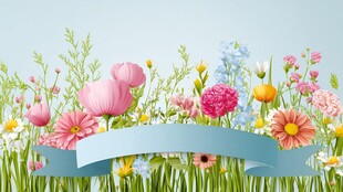 春日缤纷花卉横幅图景