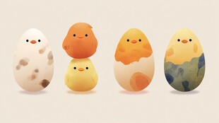 可爱萌趣小鸡与蛋的组合