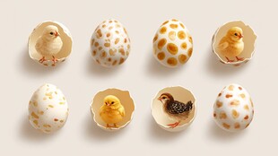 破壳小鸡与带斑点鸡蛋