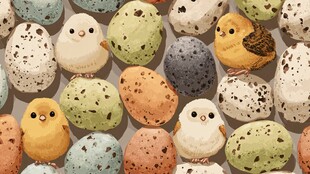 可爱小鸡与多彩鹌鹑蛋图案