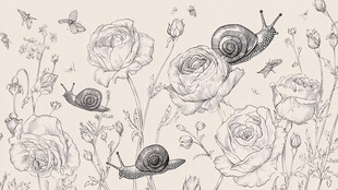 蜗牛漫步于花卉植物间