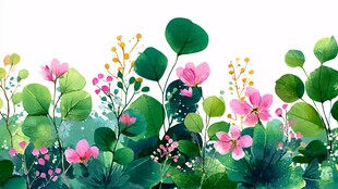 清新水彩风花卉绿植景观