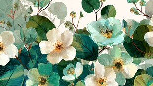 清新花卉绿叶植物插画