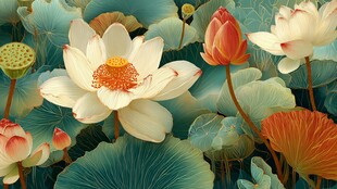 夏日荷花绽放美景