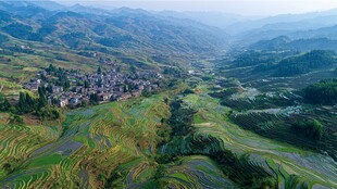 梯田村落美景 山间田园风光