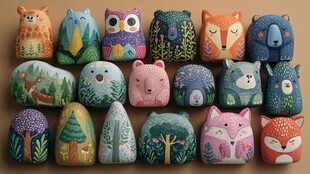 可爱手绘动物石头摆件