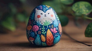 彩绘萌猫石头 自然小清新