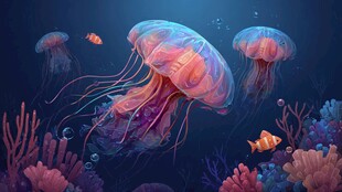 梦幻海底的水母与珊瑚