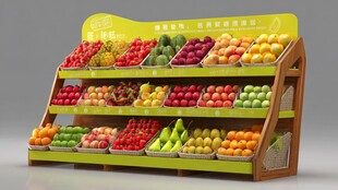 多彩水果陈列架展示新鲜水果