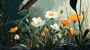 梦幻花丛中的多彩野花