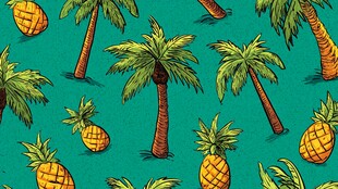 热带风情 菠萝与棕榈树图案