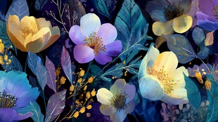 梦幻花卉插画 绚丽色彩绽放