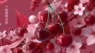梦幻樱桃与繁花的浪漫组合