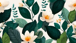 清新花卉绿叶无缝图案