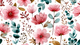 粉色花卉水彩无缝图案