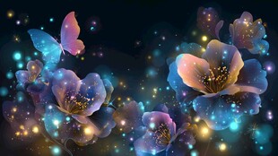 梦幻蝴蝶与绚烂花朵背景