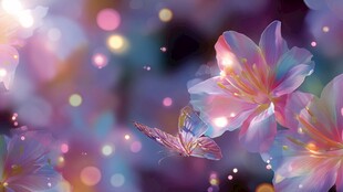 梦幻花卉间的蝴蝶飞舞