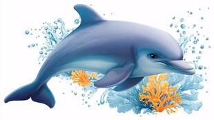 跃动的海豚与缤纷海底世界