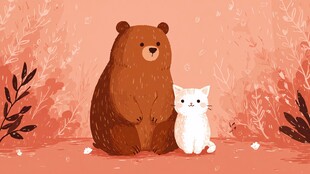 大熊与小猫的温馨同框