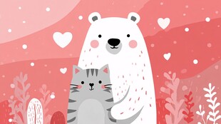 北极熊与猫咪的温馨拥抱