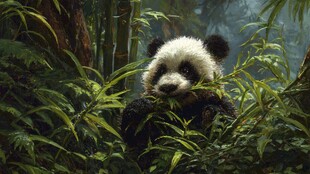 竹林中憨态可掬的大熊猫