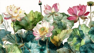 水彩绘就的清新荷花景致