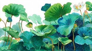 夏日荷塘水墨风荷叶荷花图