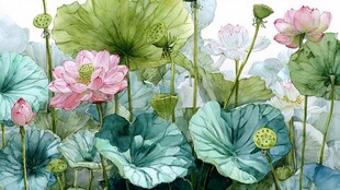 水墨风荷花荷叶花卉图