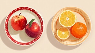 盘中苹果与橙子静物图