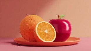 盘上苹果与橙子的静物图