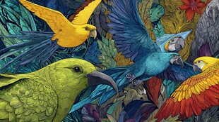 多彩鹦鹉于繁茂丛林间飞舞