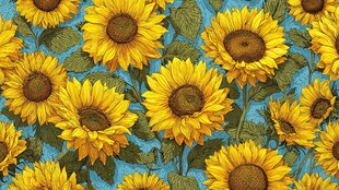 蓝色背景上的向日葵图案