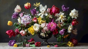 多彩花卉装点精致花瓶