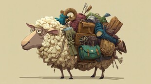 驮满杂物的可爱绵羊