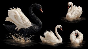 黑白天鹅优雅姿态展示