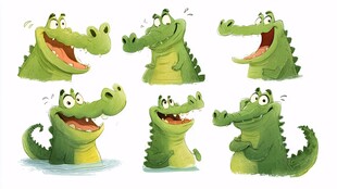 可爱鳄鱼的多样表情集合