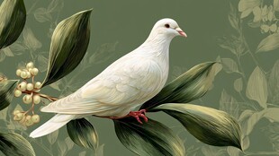 白鸽栖于绿叶间