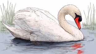 优雅天鹅静浮于碧水之上