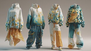 潮流多彩连帽卫衣套装展示