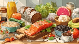 丰盛的健康食材摆满餐桌