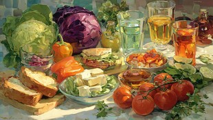 丰盛多彩的餐桌美食盛宴