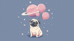 戴墨镜哈巴狗与梦幻气球