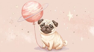 小狗牵行星气球梦幻画面