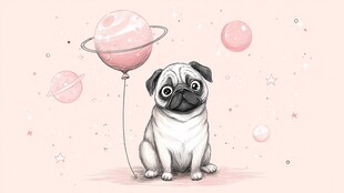 萌巴哥犬与梦幻星球气球