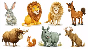 多样野生动物卡通形象展示