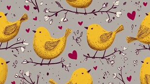 小黄鸟爱心树枝图案背景