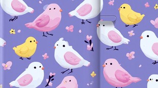 可爱小鸟花卉图案壁纸