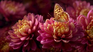 蝴蝶停驻绚丽菊花间