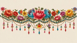 中式花卉流苏精美装饰图案